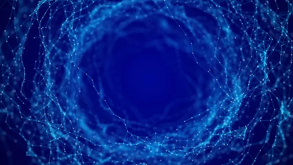 Tecnologia Tunnel Wireframe Sfondo Blu Griglia Futuristica Visualizzazione Dei Big — Foto Stock