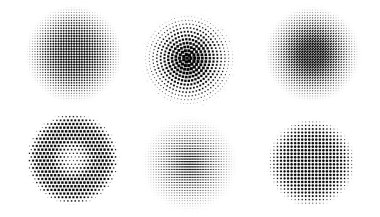 Yarım tonluk bir daire. Klasik gradyan noktalar arkaplanı. Siyah parçacıklarla soyut doku.