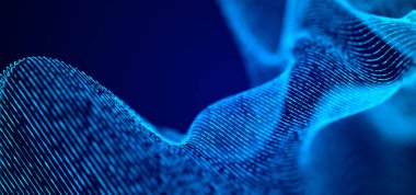 Soyut fütüristik geçmiş. Büyük veri görselleştirmesi. Parçacıkların dinamik dalgası. 3B görüntüleme.