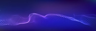 Renkli müzik ses dalgası. Parçacıkların soyut geleceksel arkaplanı. Teknoloji dinamik noktaları arka planda. Büyük veri görselleştirmesi.