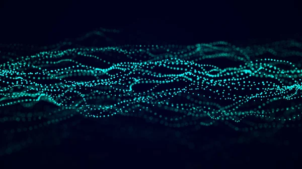 摘要未来主义背景 大数据可视化 粒子的动力波 3D渲染 — 图库照片