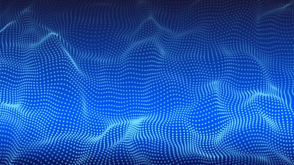 色の音楽の音波 素粒子の未来的背景 テクノロジーのダイナミックドットの背景 ビッグデータ可視化 — ストックベクタ