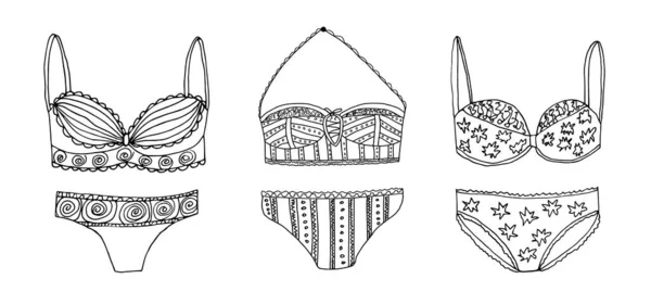 Conjunto Bañadores Femeninos Esboza Elementos Vectoriales Para Diseño Estilo Doodle — Vector de stock