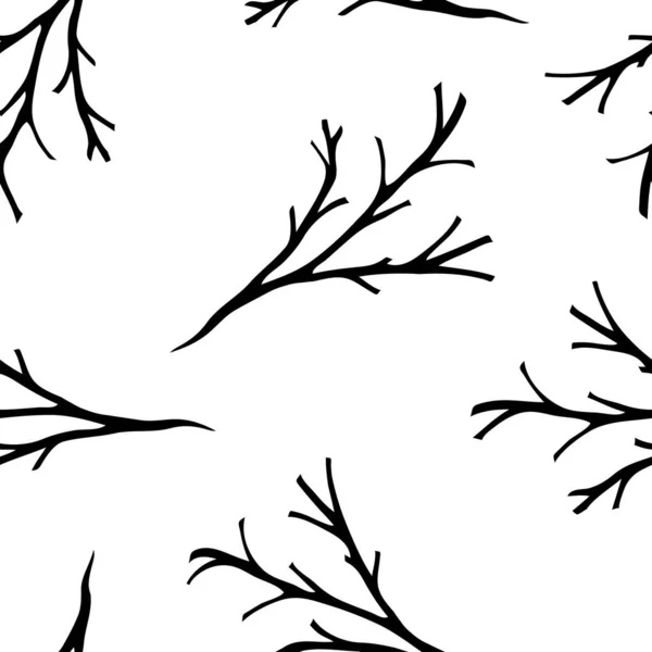 Schwarze Zweige Auf Weißem Hintergrund Handgezeichnete Illustration Vektor Nahtlose Muster — Stockvektor
