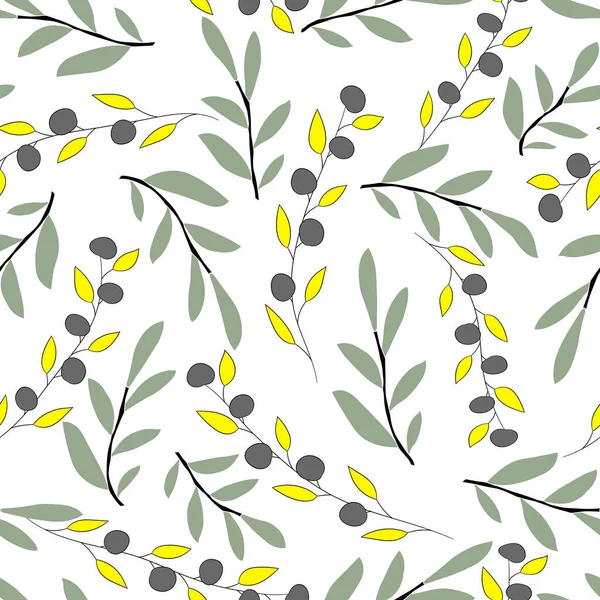 白い背景に果実と葉を持つ枝 ベクトルシームレスパターン プリント カード ラッピングのデザイン — ストックベクタ