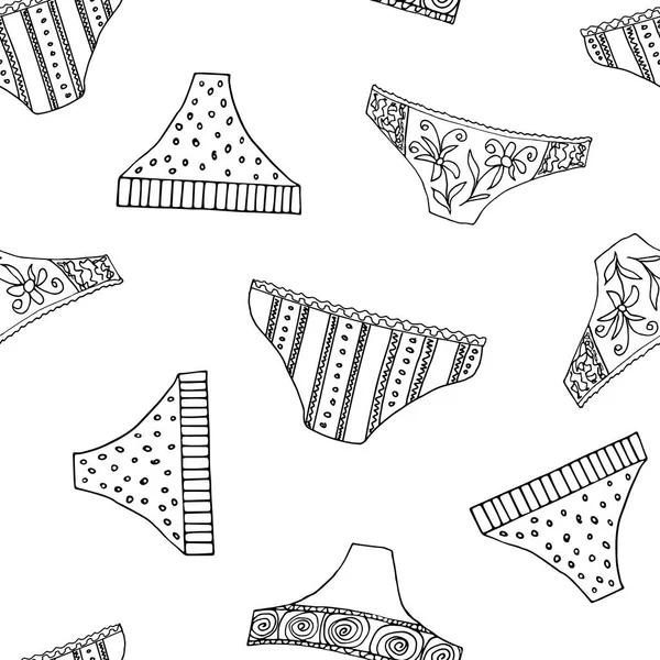 Doodle Women Panties Vector Seamless Pattern Outlines Monochrome Illustration — Stock Vector