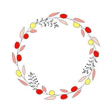 Kırmızı böğürtlenli çelenk. Vektör illüstrasyonu.