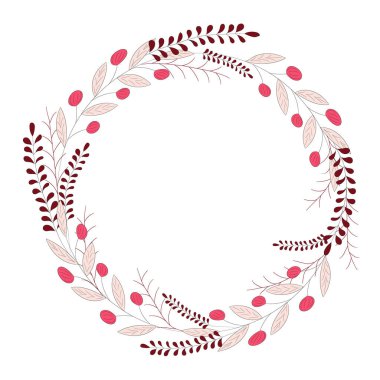 Pembe dallı ve böğürtlenli çiçek çelengi. Vektör illüstrasyonu.