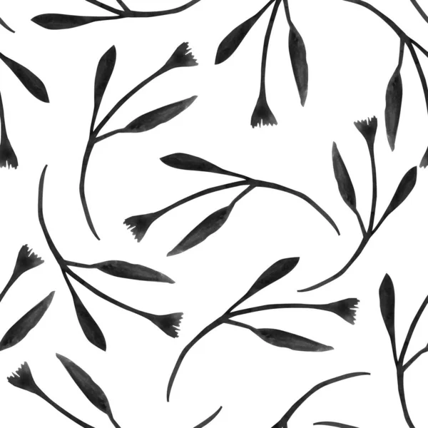 Schwarze Zweige Auf Weißem Hintergrund Aquarell Nahtloses Muster Design Für — Stockfoto