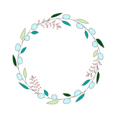 Böğürtlenli çiçek çelengi. Vektör illüstrasyonu.