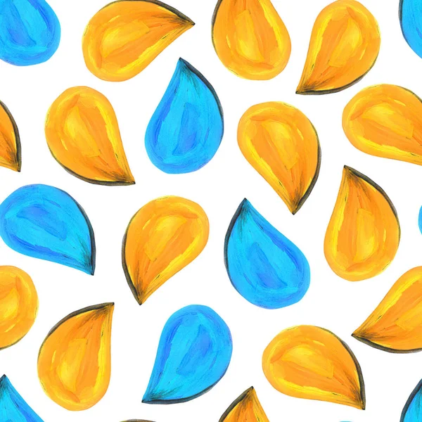 Yellow Blue Petals White Background Watercolor Seamless Pattern — Stock Photo, Image