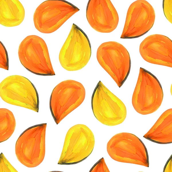 Yellow Orange Watercolor Petals White Background Seamless Pattern Design Fabric — Stock Photo, Image