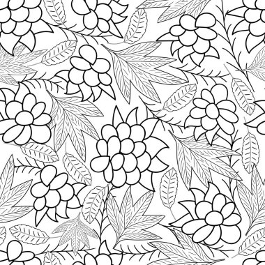 Boyama sayfası için böğürtlen ve yapraklar. Vektörsüz desen. 