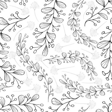 Beyaz arka plandaki dalları ve dalları özetliyor. Vektörsüz desen. 