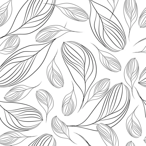 Einfarbige Blütenblätter Auf Weißem Hintergrund Abbildung Umrissen Vektor Nahtlose Muster — Stockvektor
