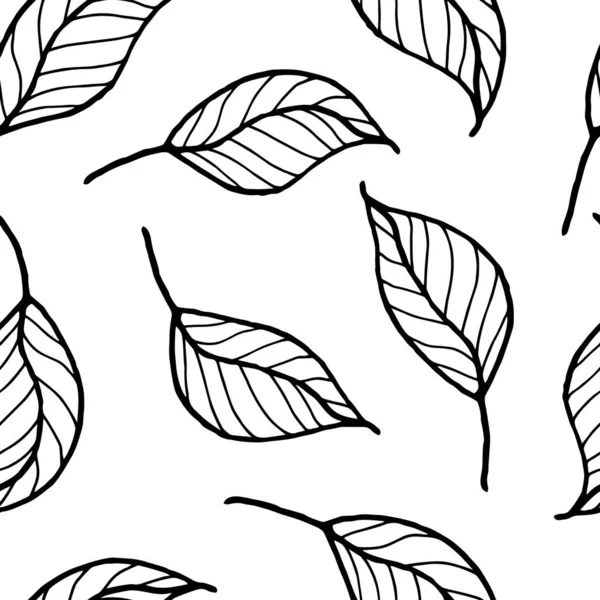 Monochrome Floral Seamless Pattern Outlines Isolated Leaves White Background Vector — Stock Vector