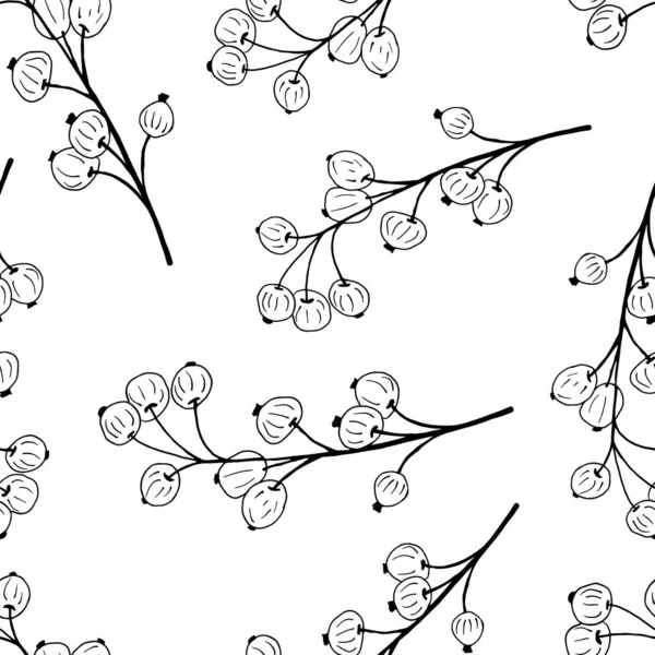 Monochrome Skizze Von Zweigen Mit Beeren Auf Weißem Hintergrund Vektor — Stockvektor