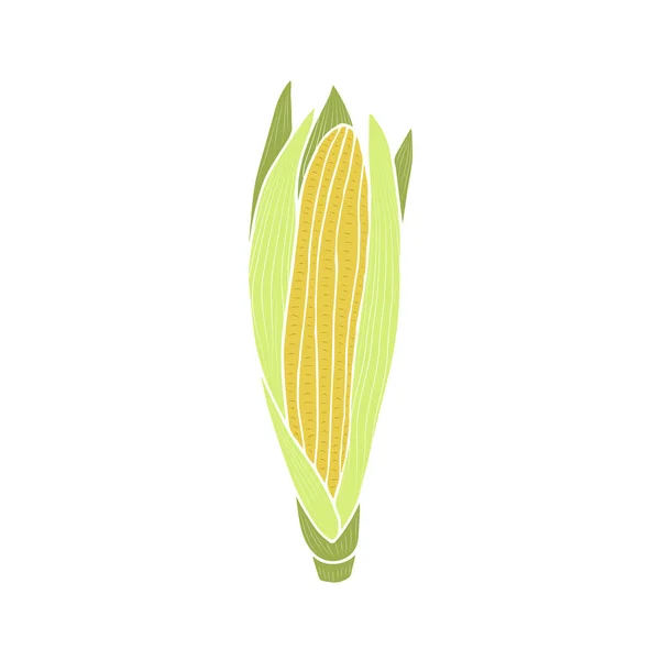 黄熟玉米芯 健康蔬菜 涂鸦的风格 用于设计的矢量隔离元件 — 图库矢量图片