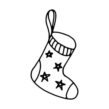 Hediyeler için Noel çorabı. Kartpostalların, paketlerin ve baskıların tasarımı için vektör ögesi.