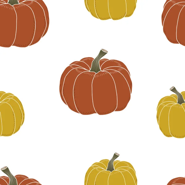 Orange Yellow Pumpkins White Background Vector Seamless Pattern — Stock Vector
