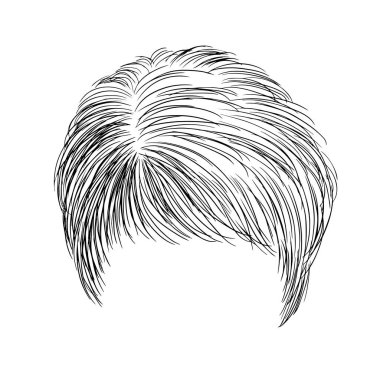 Kadınların kısa saç kesimi. Tasarım için vektör ögesi. El çizimi illüstrasyon.