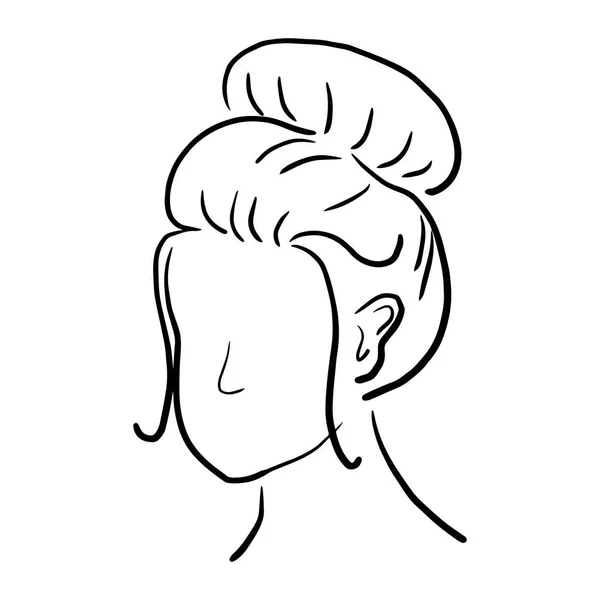 頭の後ろのパンに長い髪の女性のスケッチ ベクトルアウトライン図 — ストックベクタ