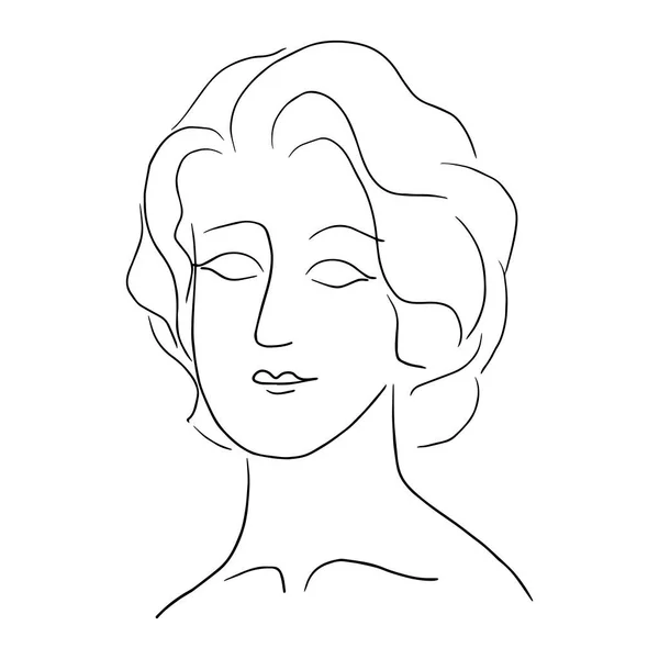 波状の短い髪の女性の顔のスケッチ ベクトル 落書きイラスト — ストックベクタ
