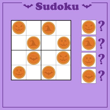 Çocuklar için oyun. Resimli çocuklar için sudoku oyunu. Çocuk faaliyet sayfası