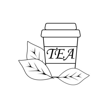 Bir fincan çayın doğrusal çizimi. Doodle, basit taslak çizimi