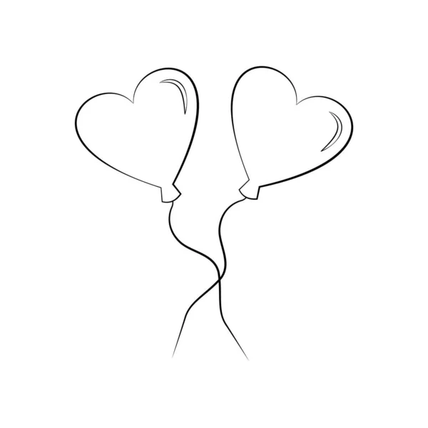 Kalp şeklinde iki balon var. Doodle biçiminde doğrusal illüstrasyon.