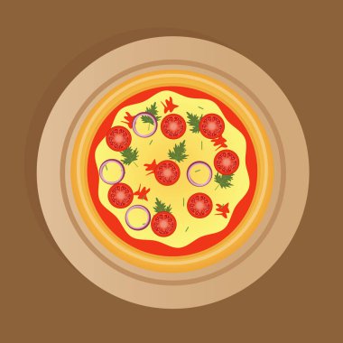 Pizza Margherita Vektör İllüstrasyonu. Menü Pizza Vektörü.