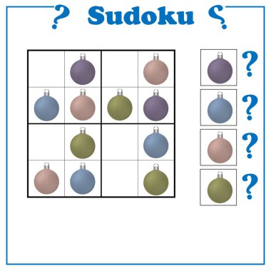 Çocuklar için oyun. Resimli çocuklar için sudoku oyunu. Çocuk faaliyet sayfası 