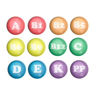 Farklı renklerde vitamin seti.