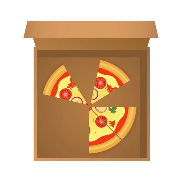 Pizzanın parçaları. Pizza kutusu. Yukarıdan görünüşü.