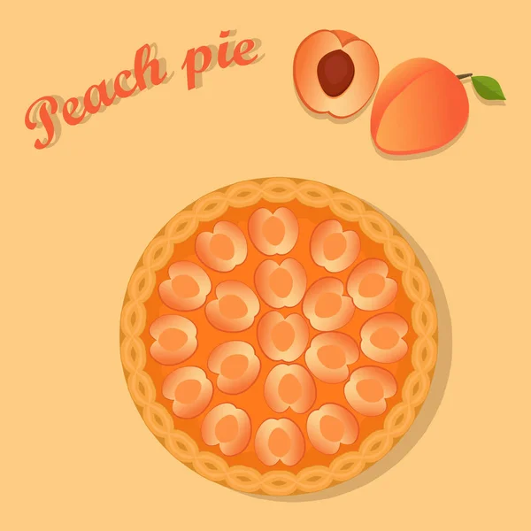 Şeftalili turta tasviri. Yemek illüstrasyonu