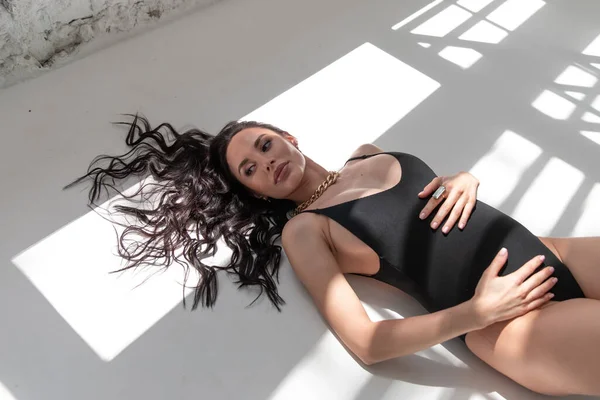 Eine Modebewusste Schwangere Sexfrau Vogue Stil Model Glamourös Schwanger Schwarzem — Stockfoto