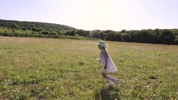 Adorable Child Girl Running Meadow Cute Little Girl Enjoy Having — Stock Video