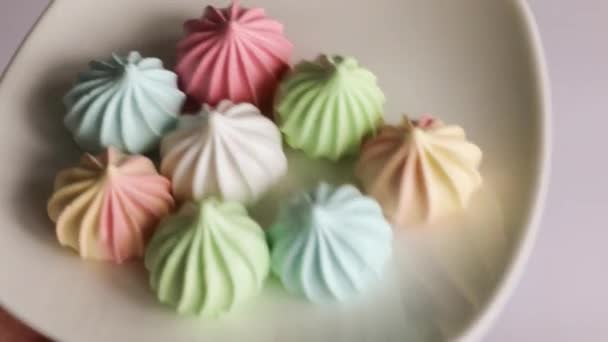 Gros Plan Lot Meringues Fond Texture Beaucoup Guimauves Une Grande — Video