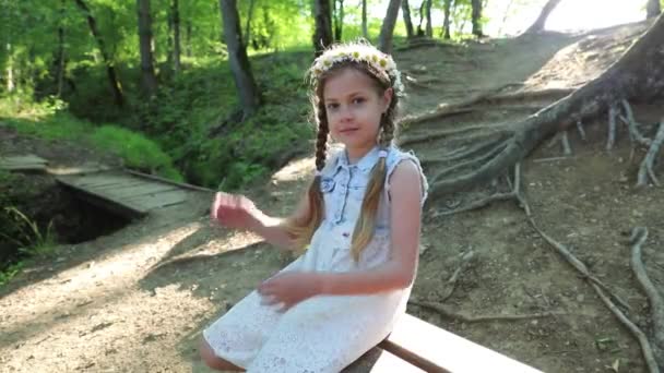 Porträt Eines Niedlichen Kleinen Mädchens Einem Grünen Park Wald Sommer — Stockvideo
