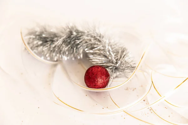 Los Juguetes Año Nuevo Para Los Árboles Navidad Bola Roja — Foto de Stock