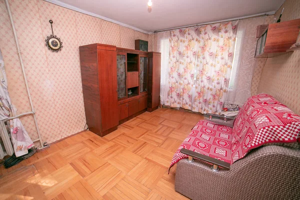 Moscow. cheap housing. Old ugly apartment flat view from inside, interior, retro style, old. Apartment in Russia Moscow