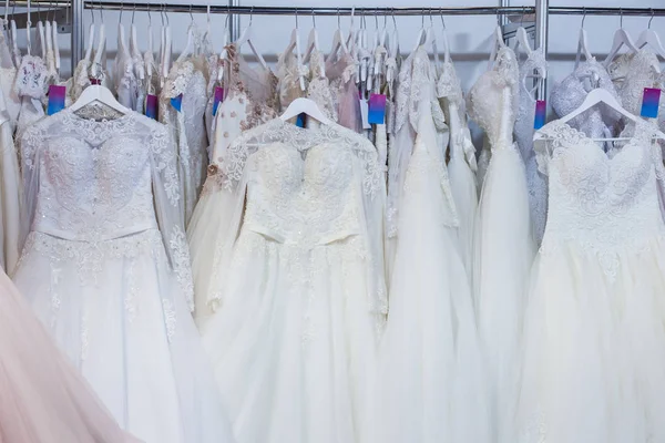 Beautiful Wedding Dress Hanging Rack Shop — Stock Photo, Image