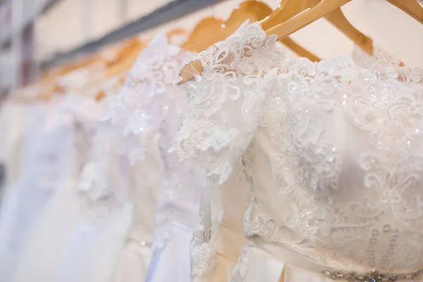 Wedding Dresses Hang Hangers Bridal Salon — Stock Photo, Image