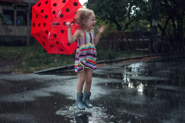 Niedliches Mädchen Kind mit Regenschirm. — Stockfoto