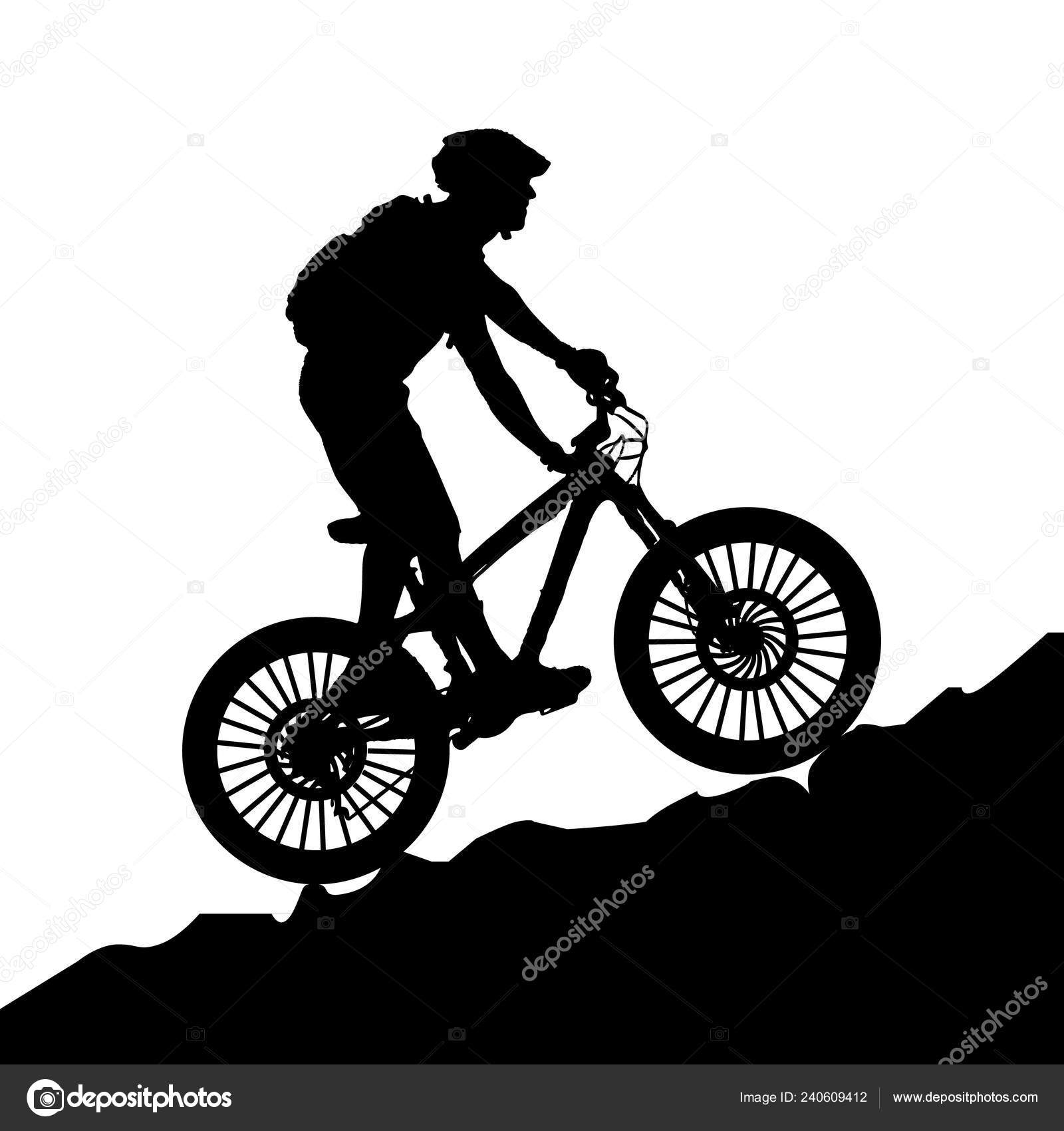 Bicycle Riding Bike Rocky Area Illustration Mountain Bike Silhouette ...
