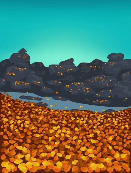 Podzimní Pozadí Kameny Padající Zlaté Listy Vektorová Ilustrace Pozadí Hry — Stockový vektor