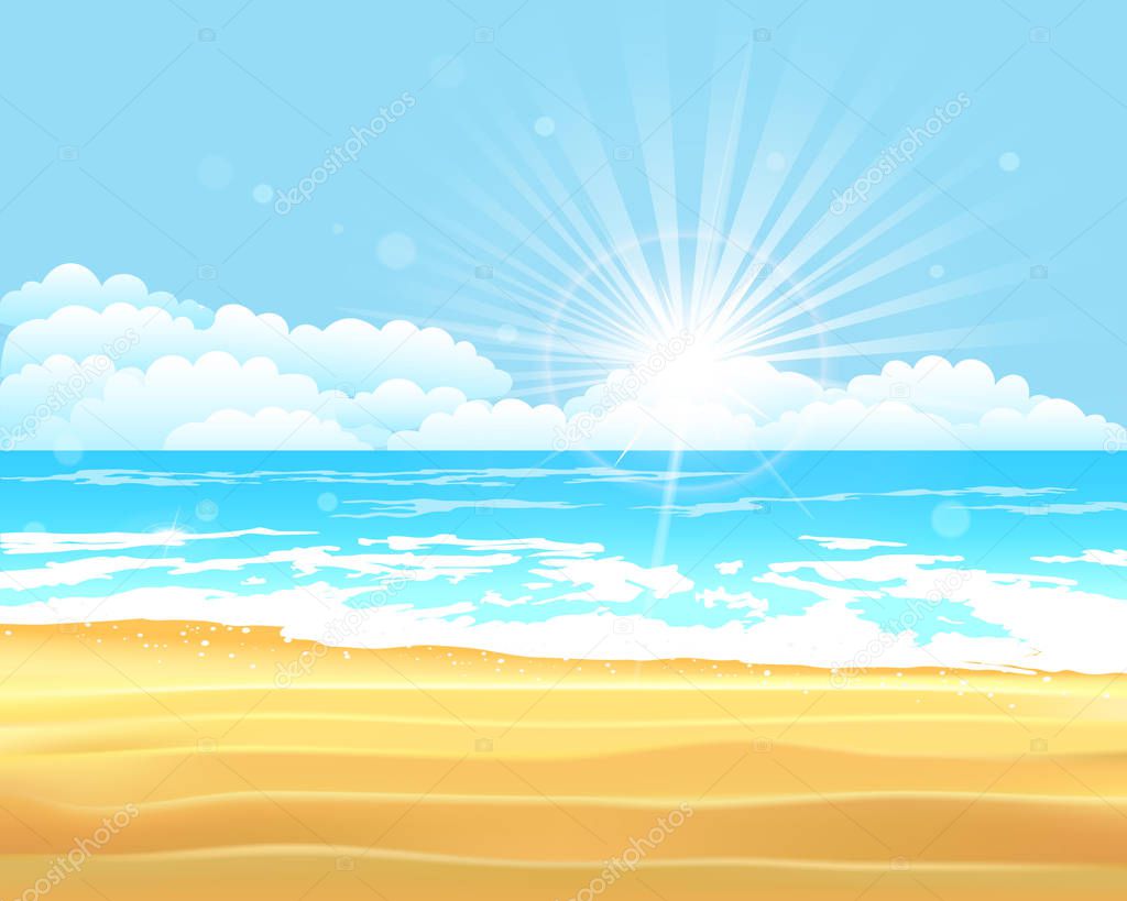 Vector illustration. Blue sea and sky background. Summer holiday tropical beach background