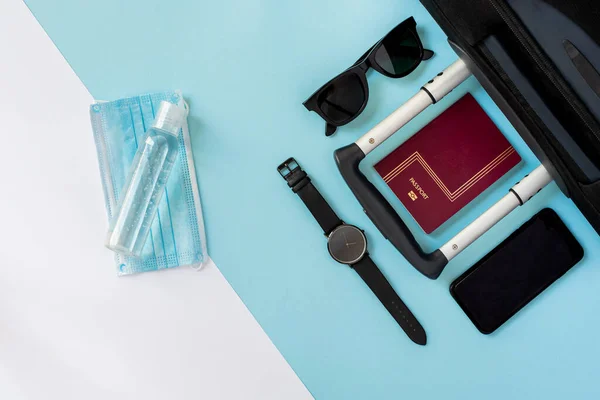 Horizontal Color Image Overhead View Travelers Accessories 2020 Summer Holidays — Stock Photo, Image