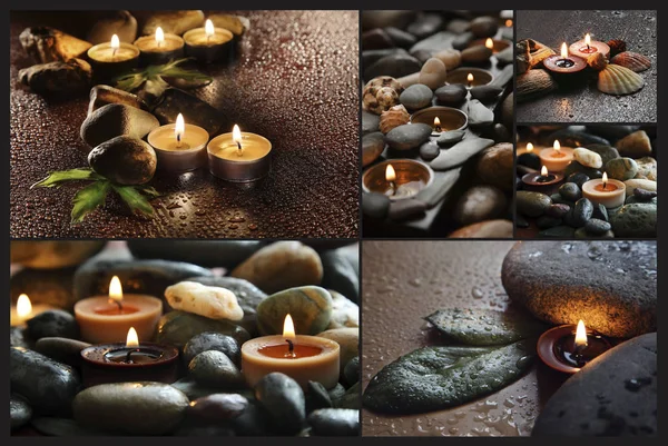 Collage of Spa details, candles and stone. — Stock Photo, Image