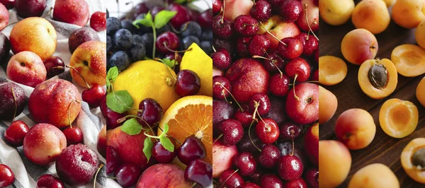 Collage de fruits frais. Différentes compositions de fruits . — Photo